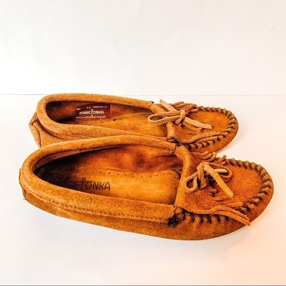 MINNETONKA Suede Fringe Slip On Moccasins SZ 5.5 - Picture 4 of 9
